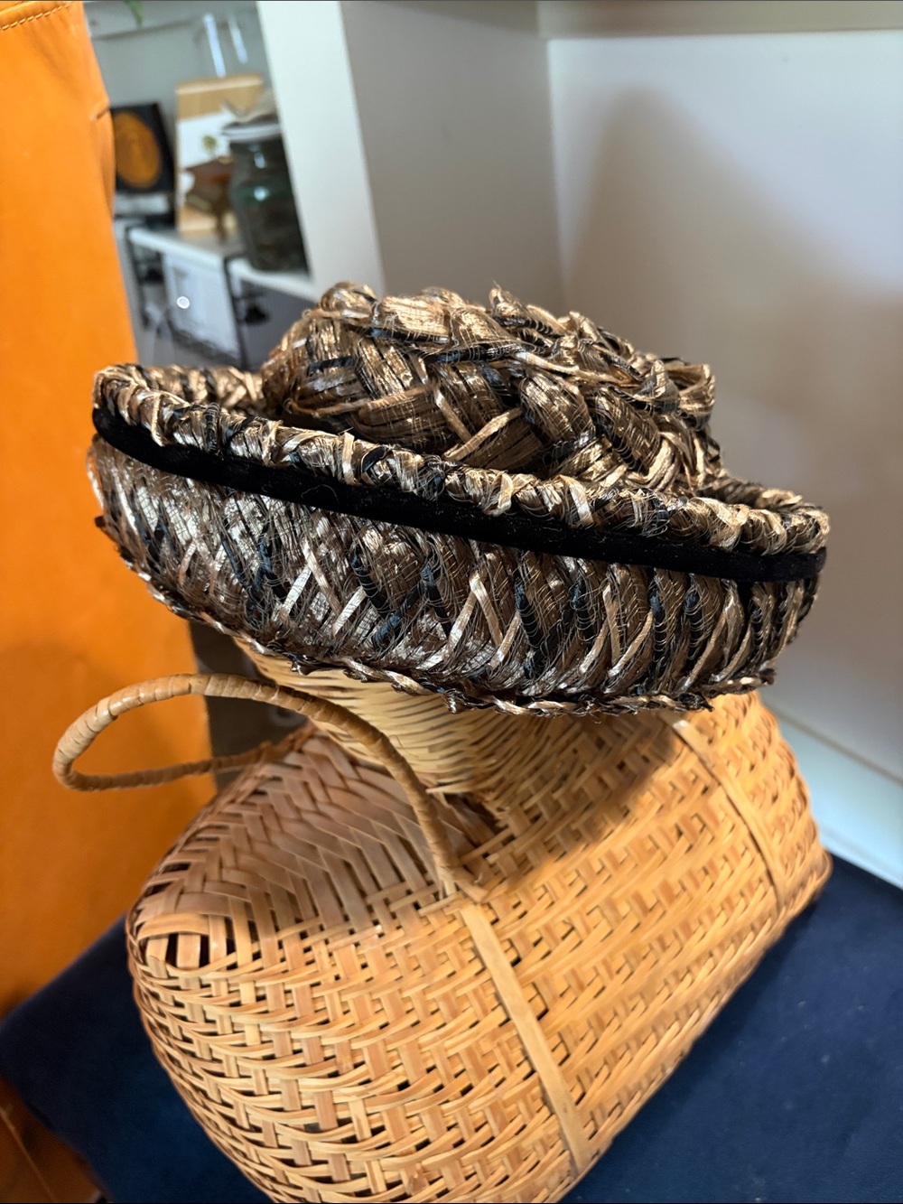 Vintage 1960s  Straw Hat - Gold and Black